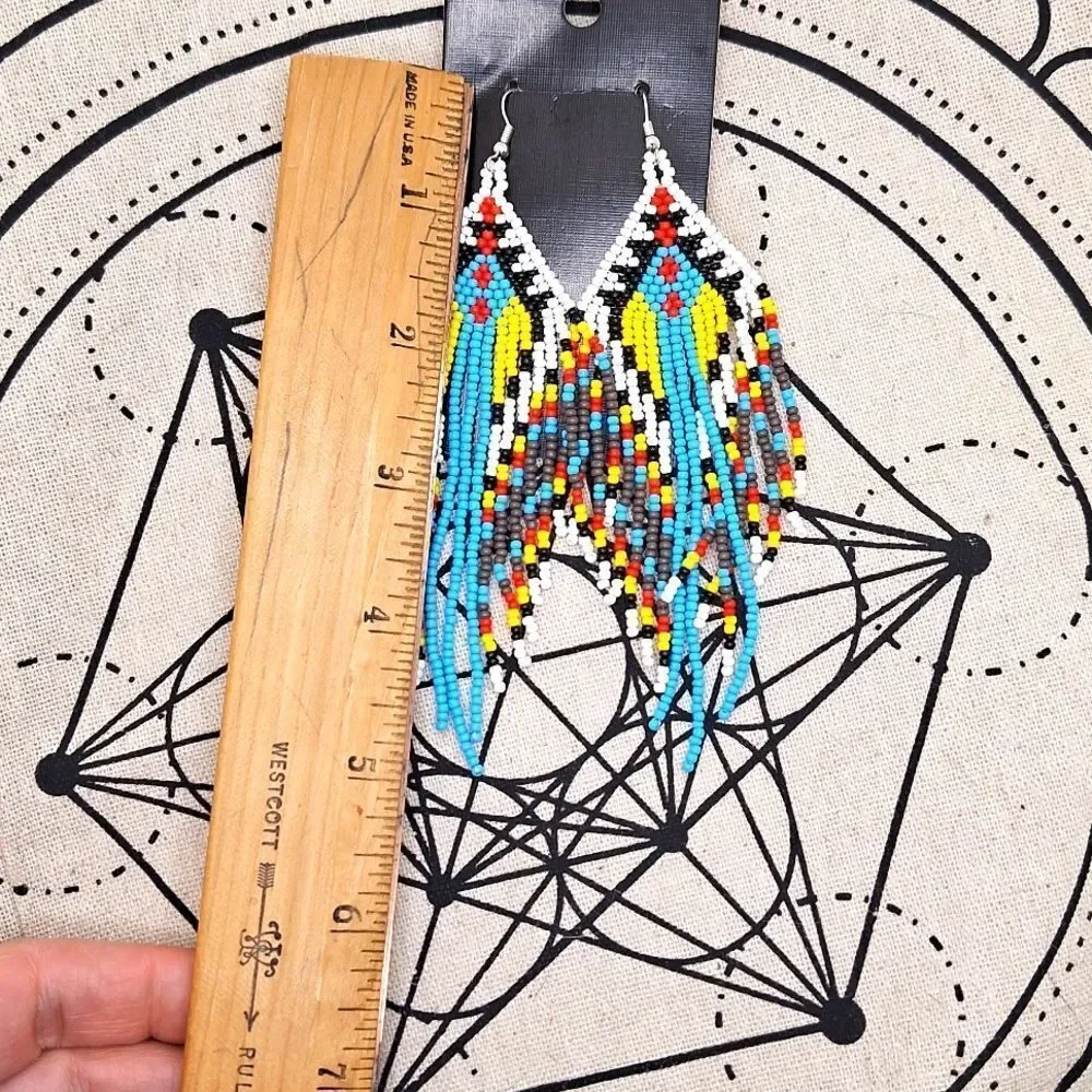 Western earrings beaded Tribal boho jewelry fringe tassels multicolor